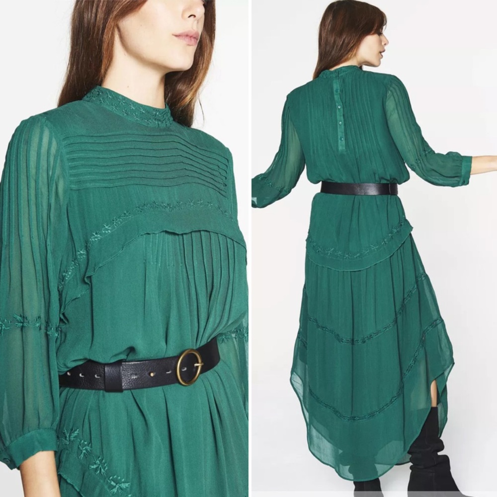 BA&SH Prune Dress Midi in Green Size 0